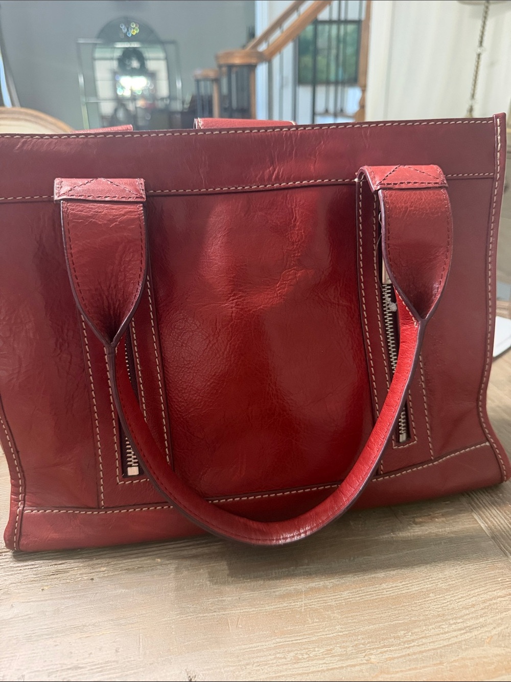 Michael Kors Red Leather Tote with Top Handles
